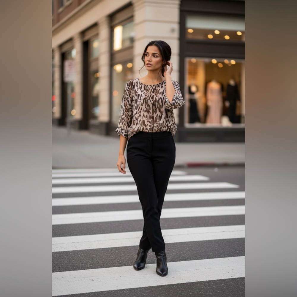 Chico's Brown and Black Sheer 3/4 Sleeve Blouse